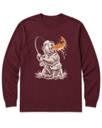 Gone Fishing Grizzly Long Sleeve Shirt - Maroon