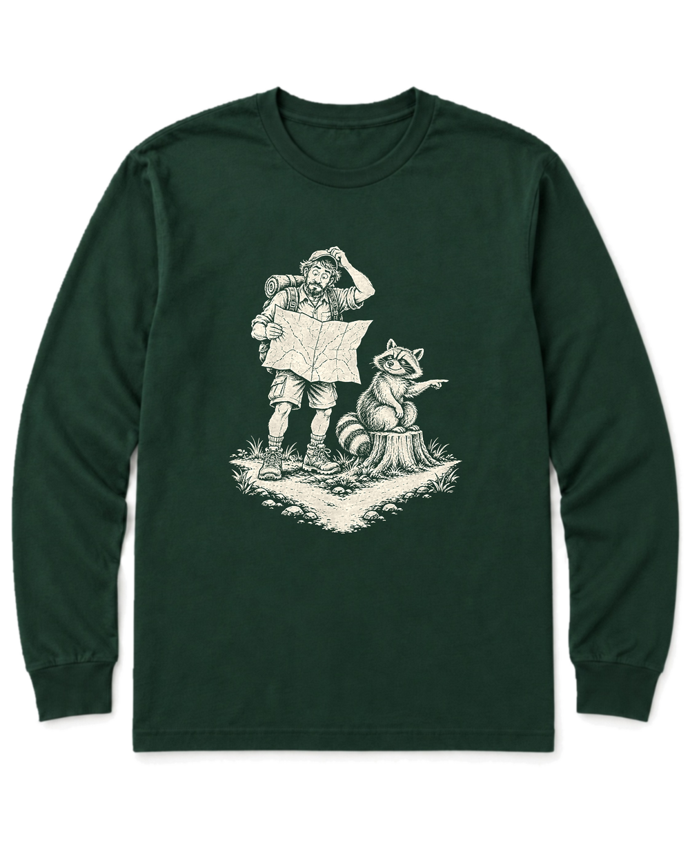 Upside-Down Map Long Sleeve Shirt - Forest Green