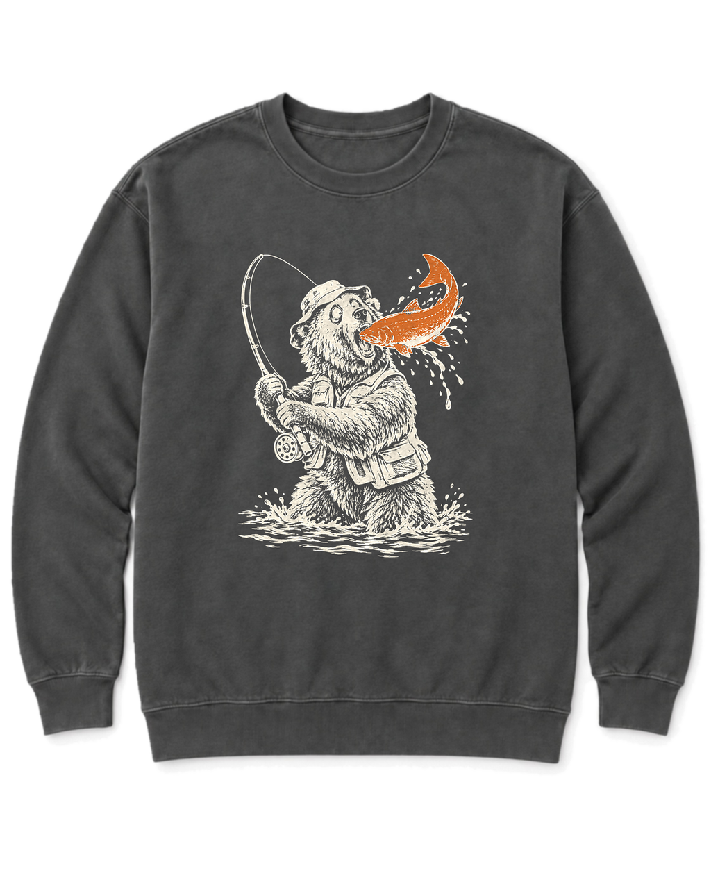 Gone Fishing Grizzly Sweatshirt - Pepper