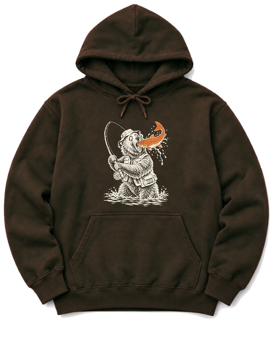 Gone Fishing Grizzly Hoodie - Dark Chocolate