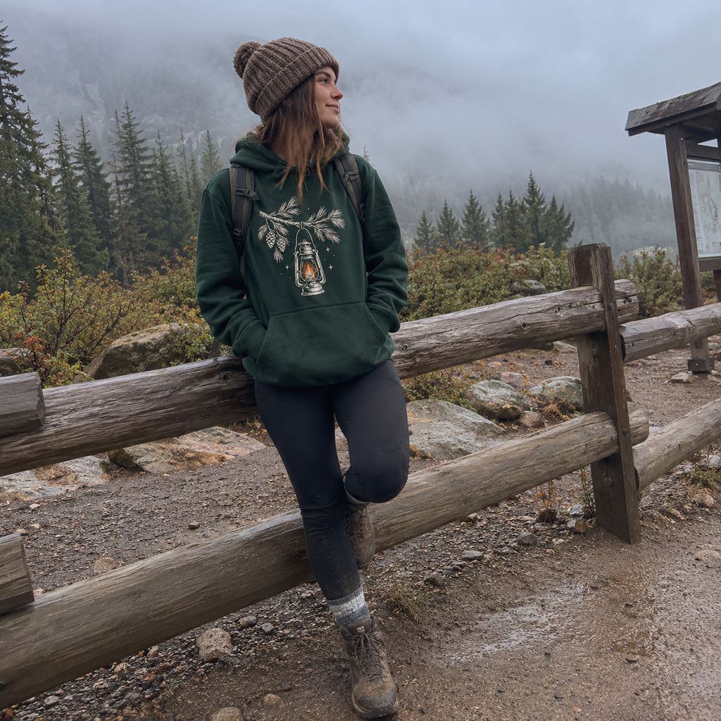 Lantern Light Hoodie worn outdoors