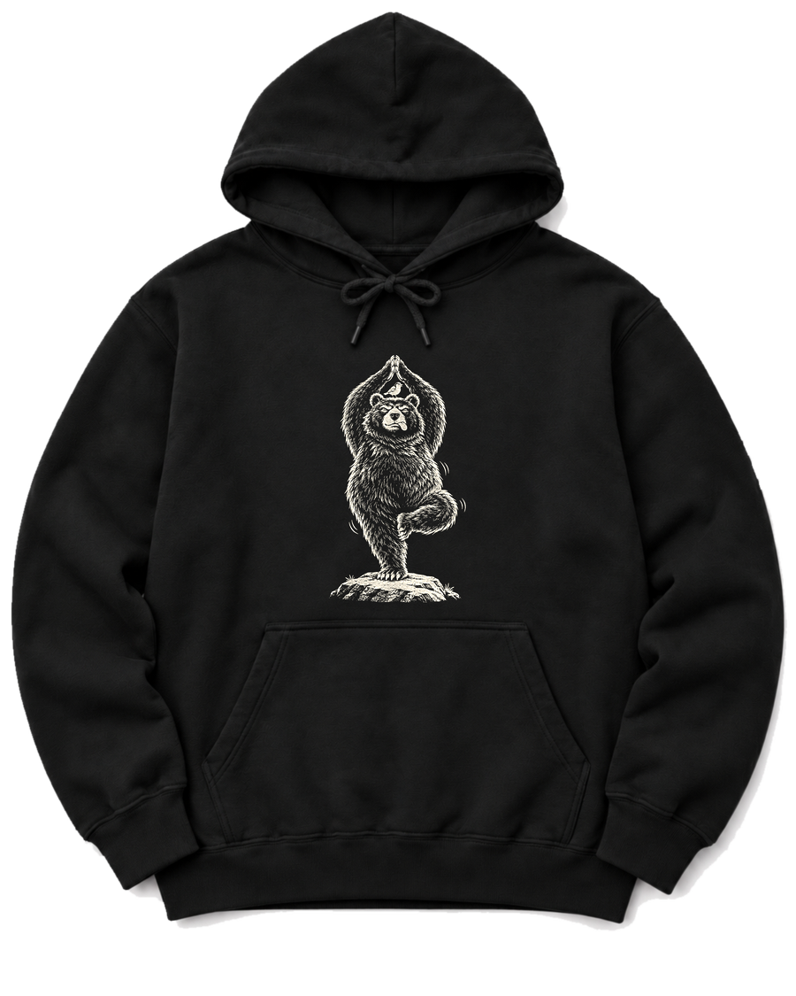 Tree Pose Bear Hoodie - Black