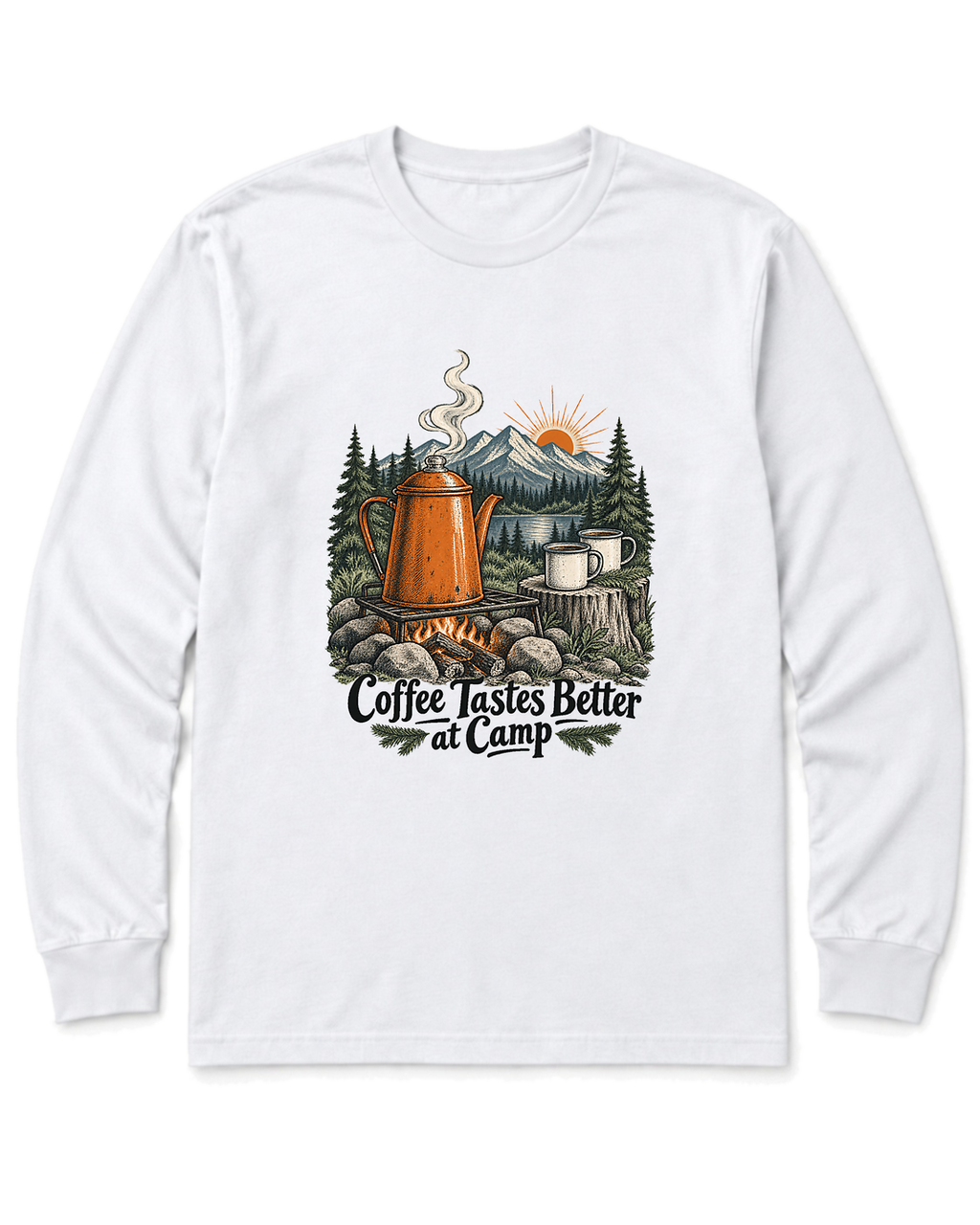 Coffee Tastes Better at Camp Long Sleeve Shirt - White