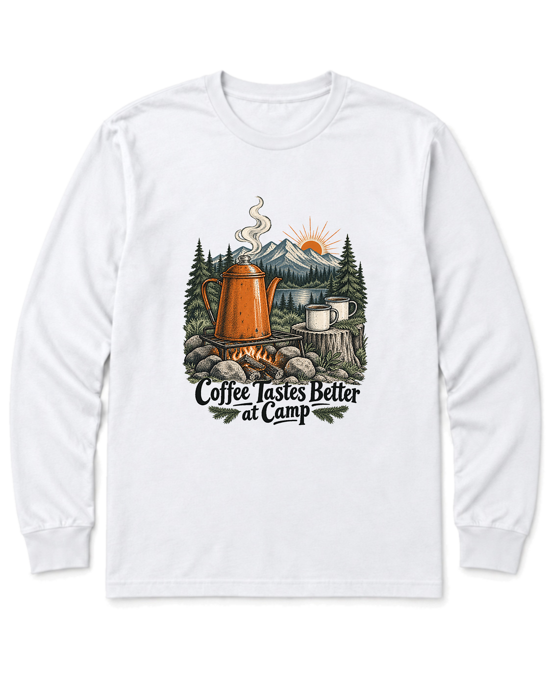 Coffee Tastes Better at Camp Long Sleeve Shirt - White