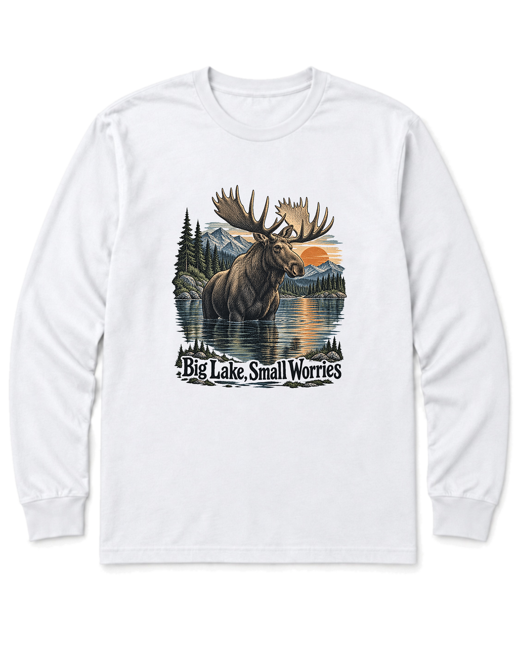 Big Lake, Small Worries Long Sleeve Shirt - White