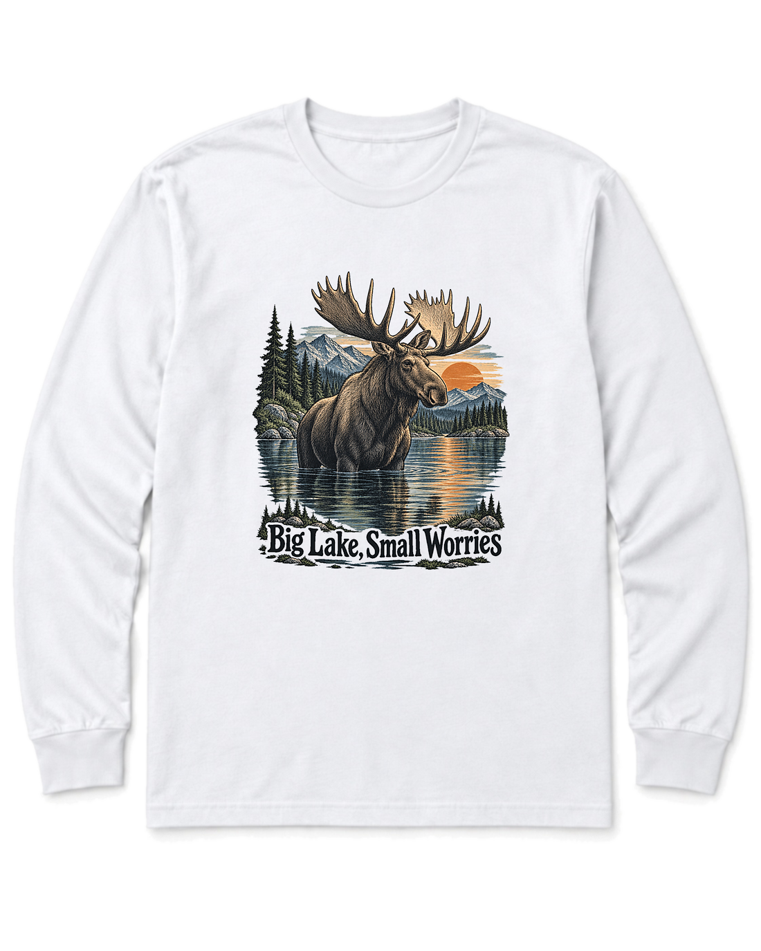 Big Lake, Small Worries Long Sleeve Shirt - White