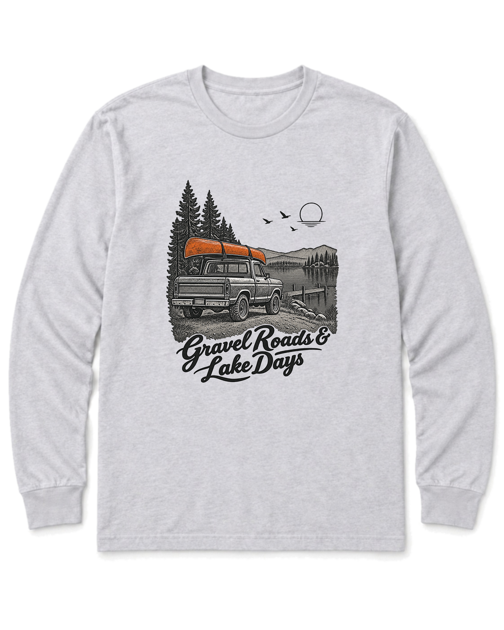 Gravel Roads & Lake Days Long Sleeve Shirt - Ash