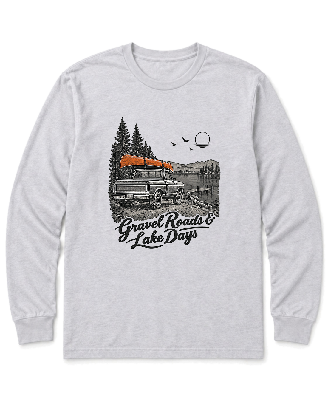 Gravel Roads & Lake Days Long Sleeve Shirt - Ash