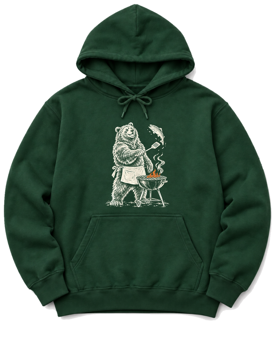 Grill Master Grizzly Hoodie - Forest Green