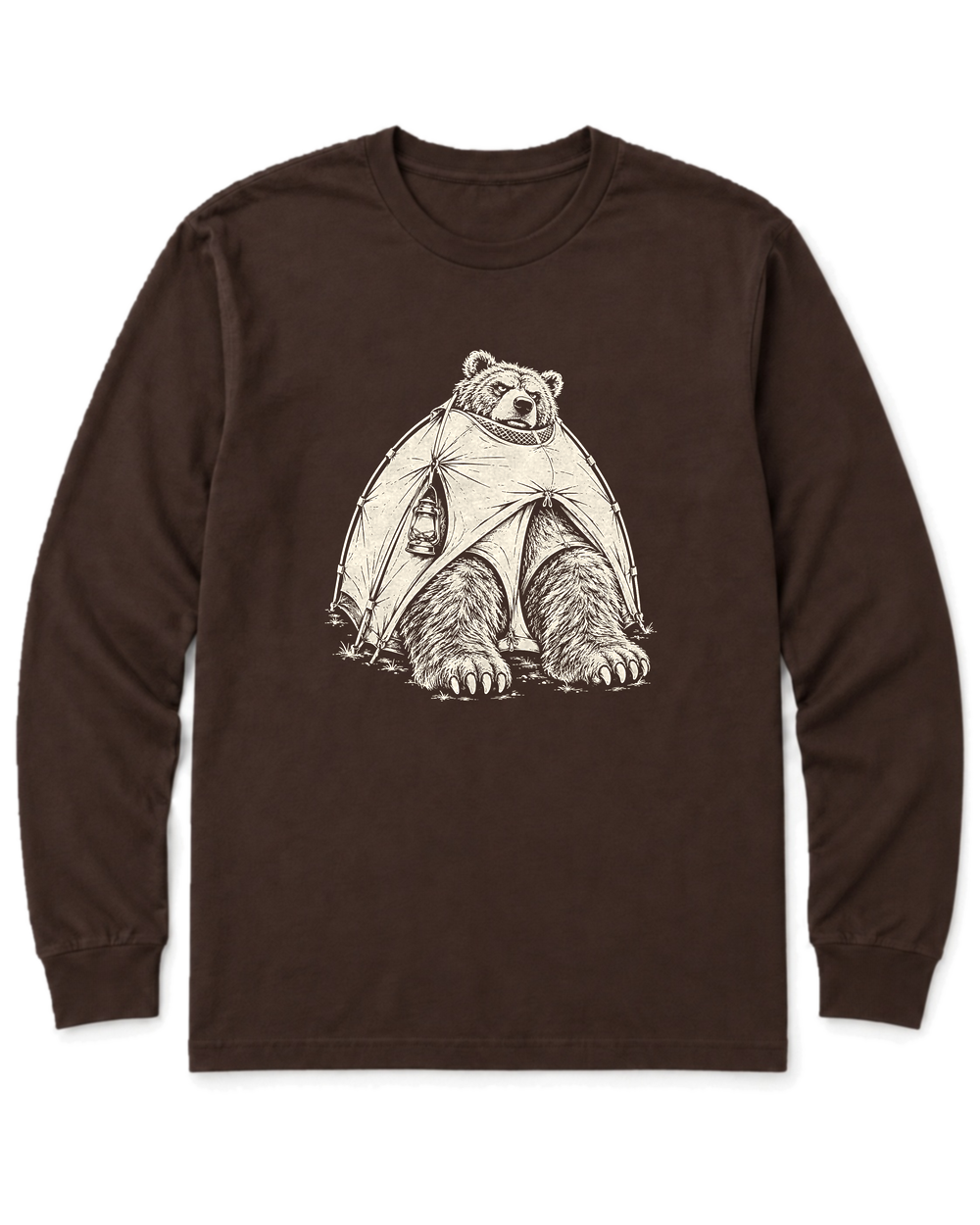 Bear in a Tiny Tent Long Sleeve Shirt - Dark Chocolate