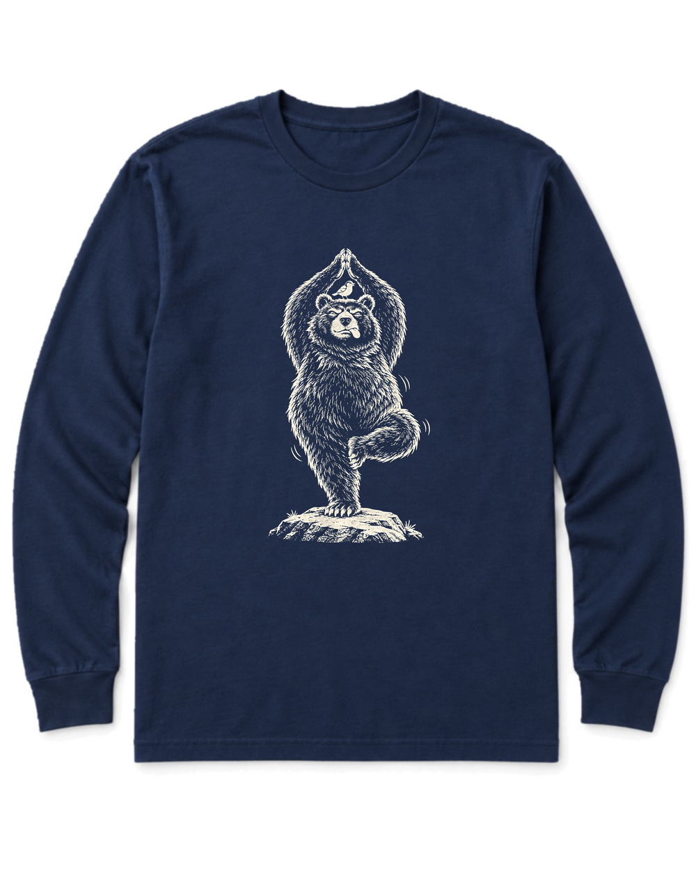 Tree Pose Bear Long Sleeve Shirt - Navy