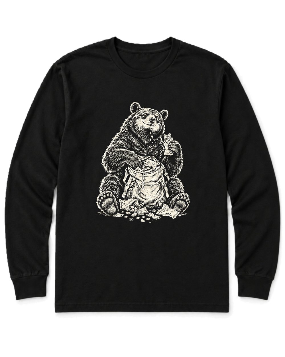 Snack Thief Bear Long Sleeve Shirt - Black