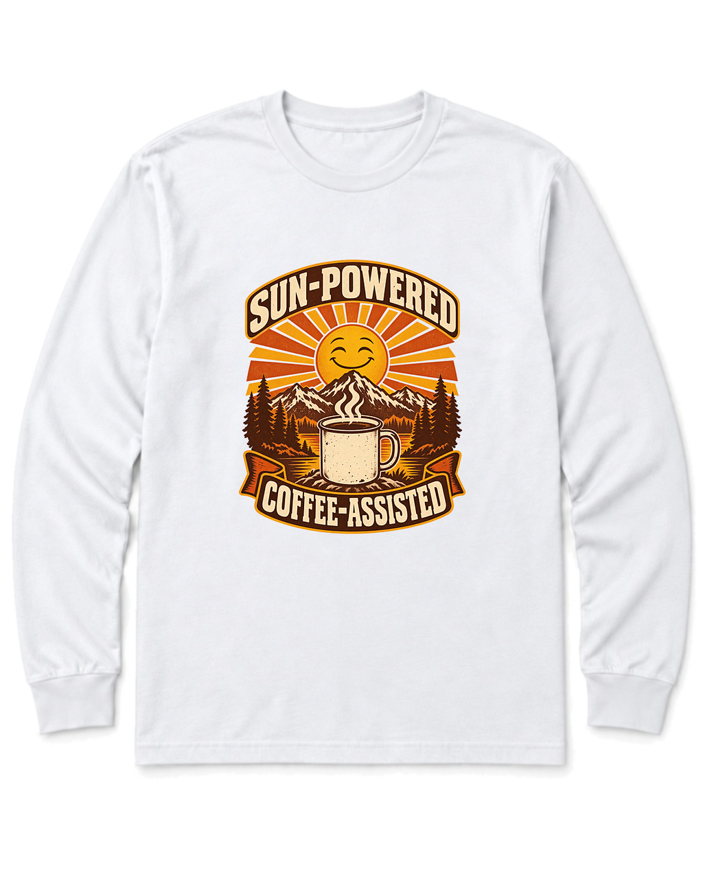 Sun-Powered, Coffee-Assisted Long Sleeve Shirt - White