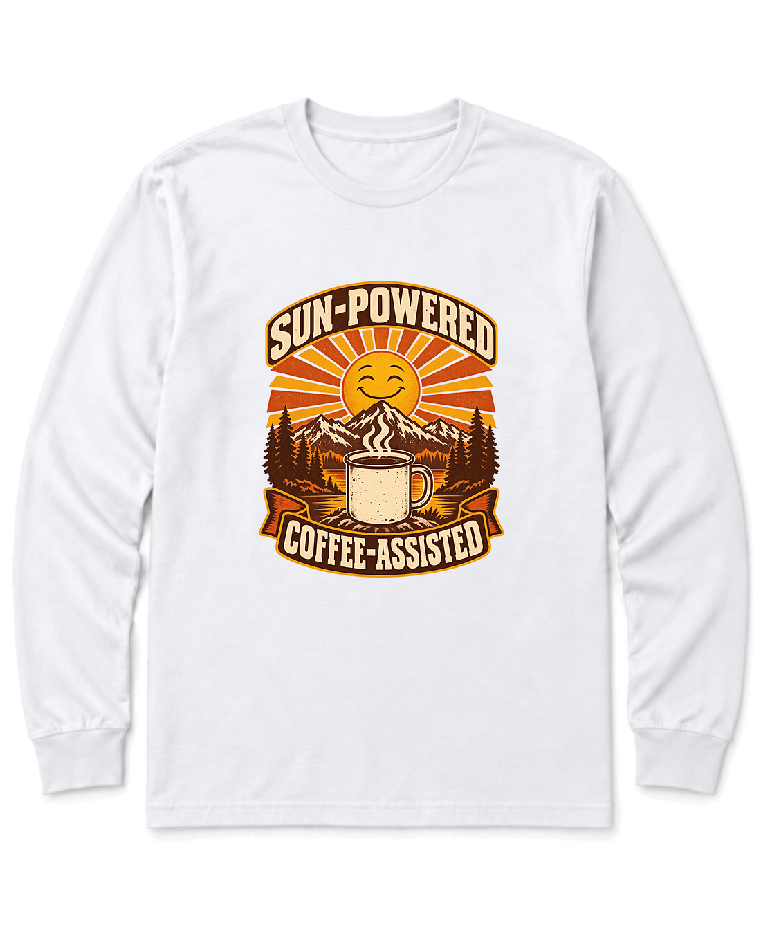Sun-Powered, Coffee-Assisted Long Sleeve Shirt - White
