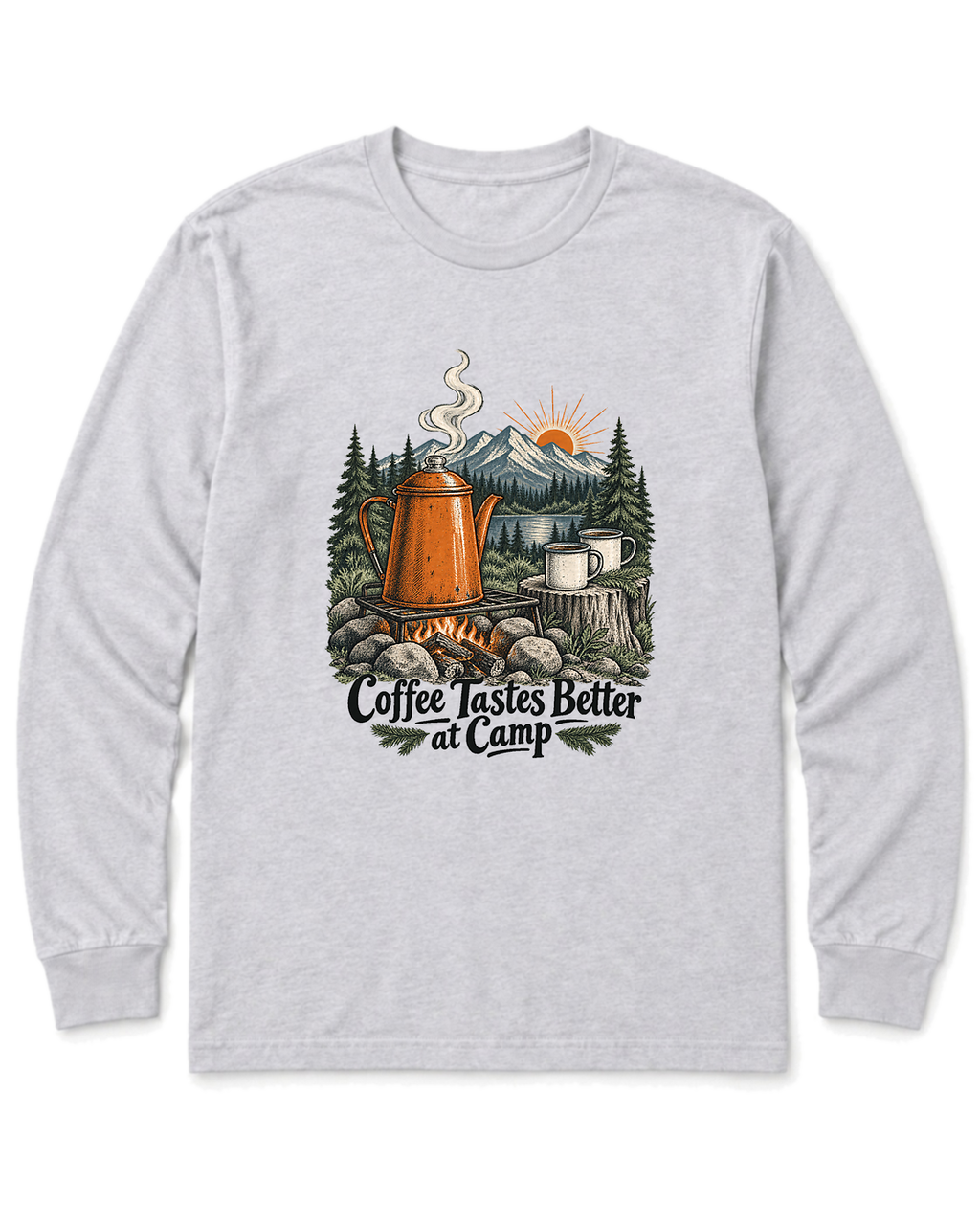 Coffee Tastes Better at Camp Long Sleeve Shirt - Ash