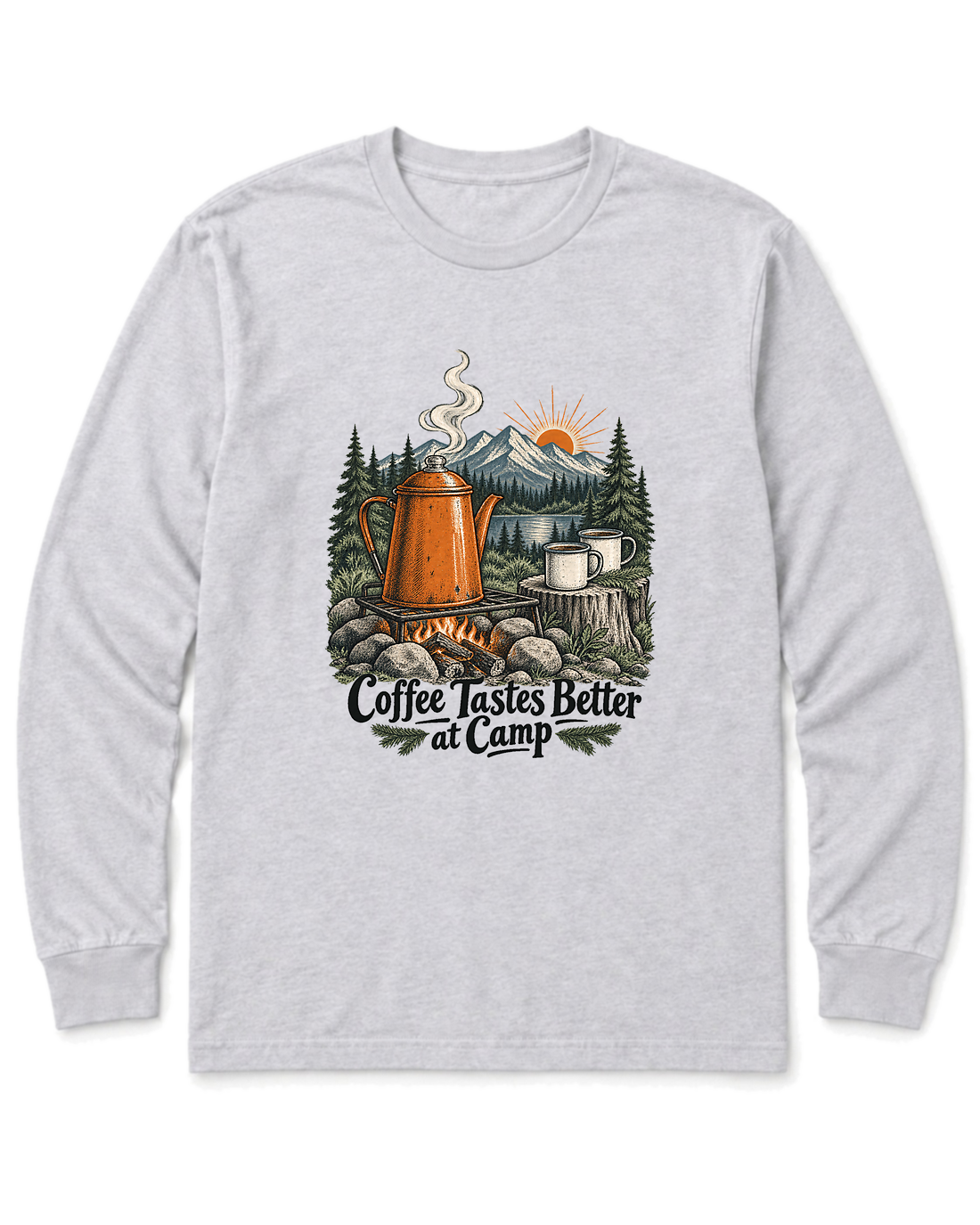 Coffee Tastes Better at Camp Long Sleeve Shirt - Ash