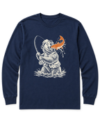 Gone Fishing Grizzly Long Sleeve Shirt - Navy