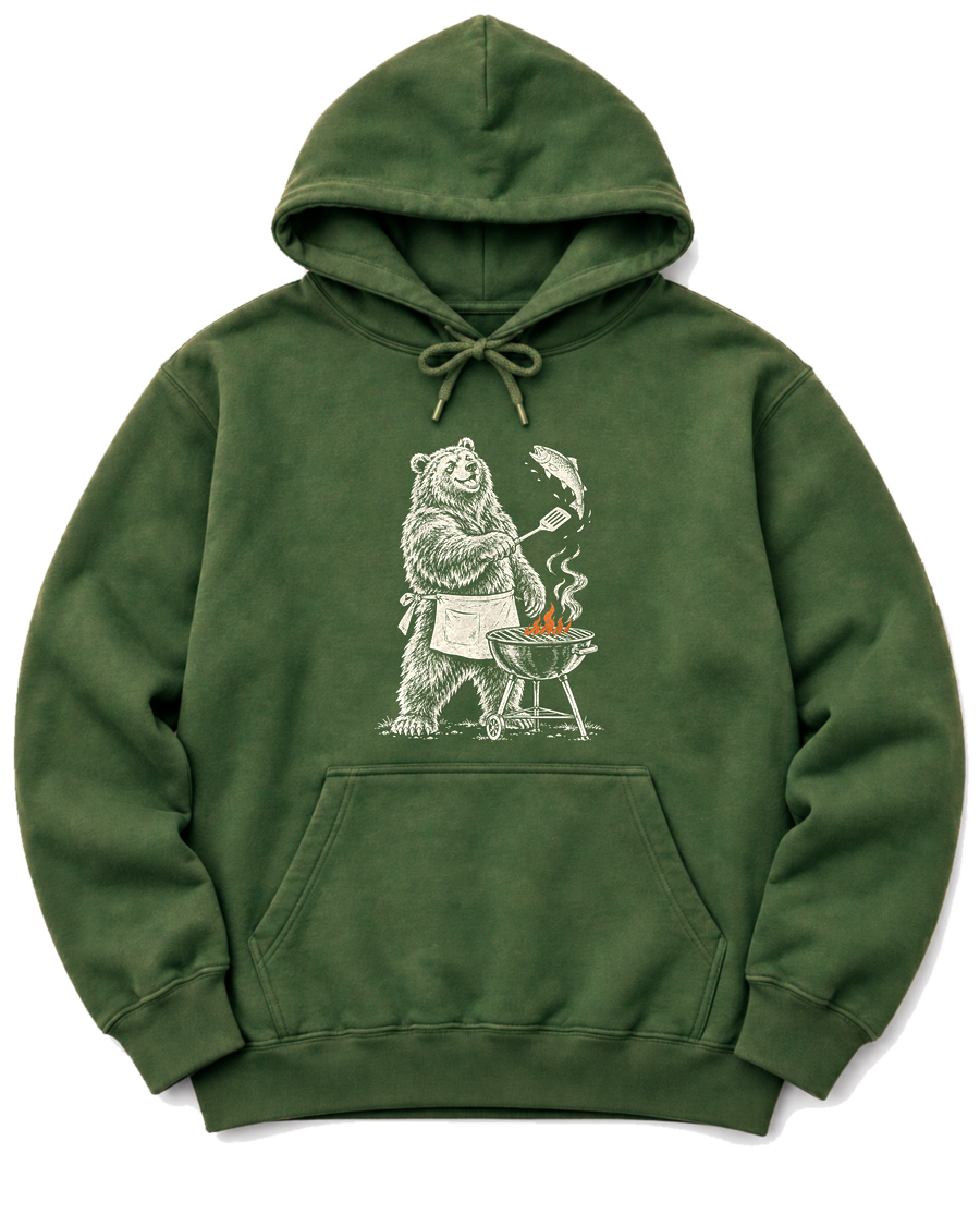 Grill Master Grizzly Hoodie - Military Green
