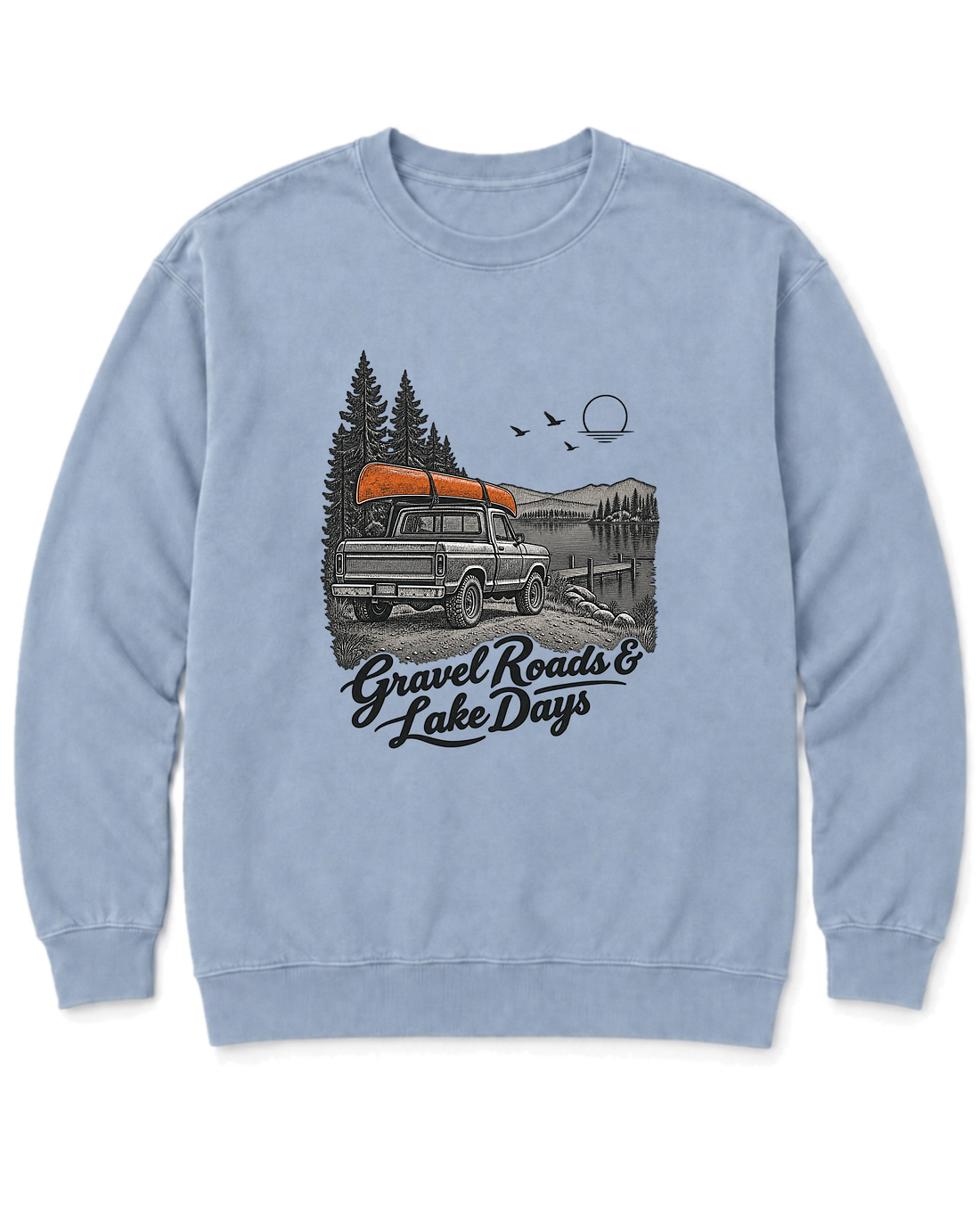 Gravel Roads & Lake Days Sweatshirt - Chambray