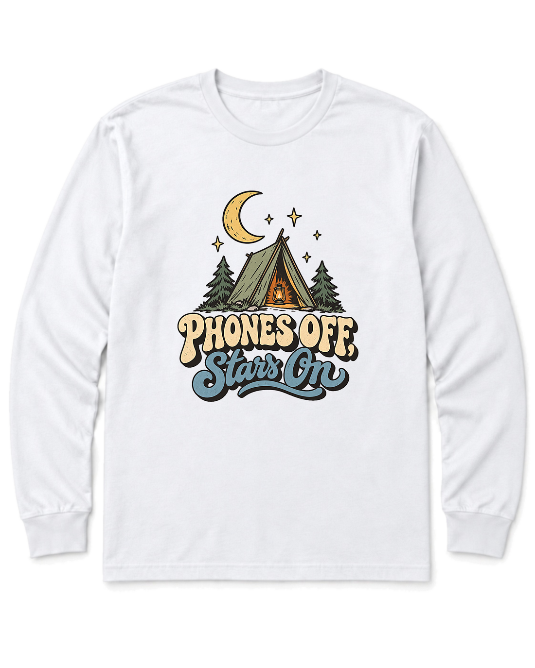 Phones Off, Stars On Long Sleeve Shirt - White