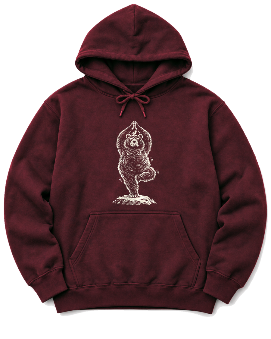 Tree Pose Bear Hoodie - Maroon