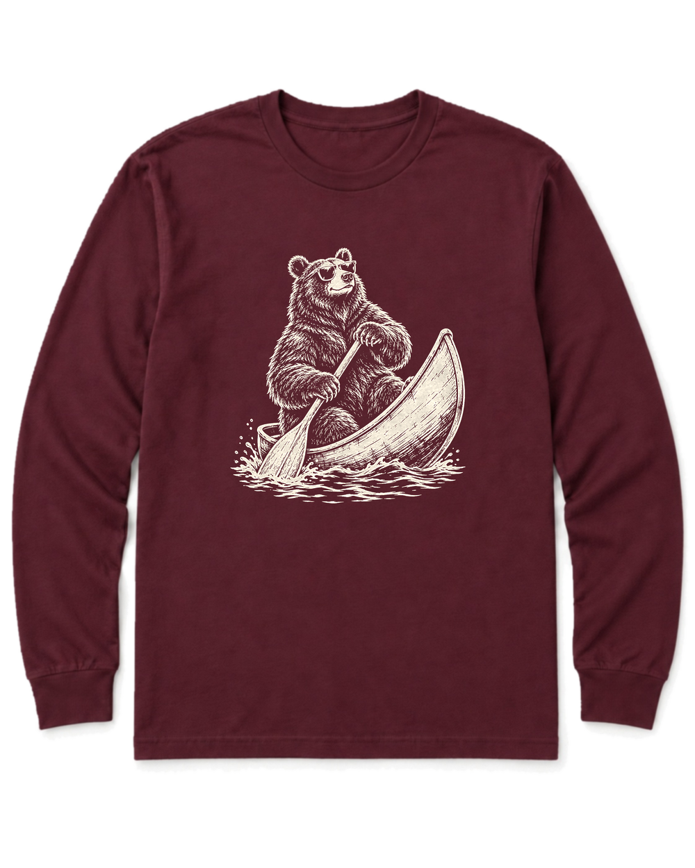 Bear in a Canoe Long Sleeve Shirt - Maroon