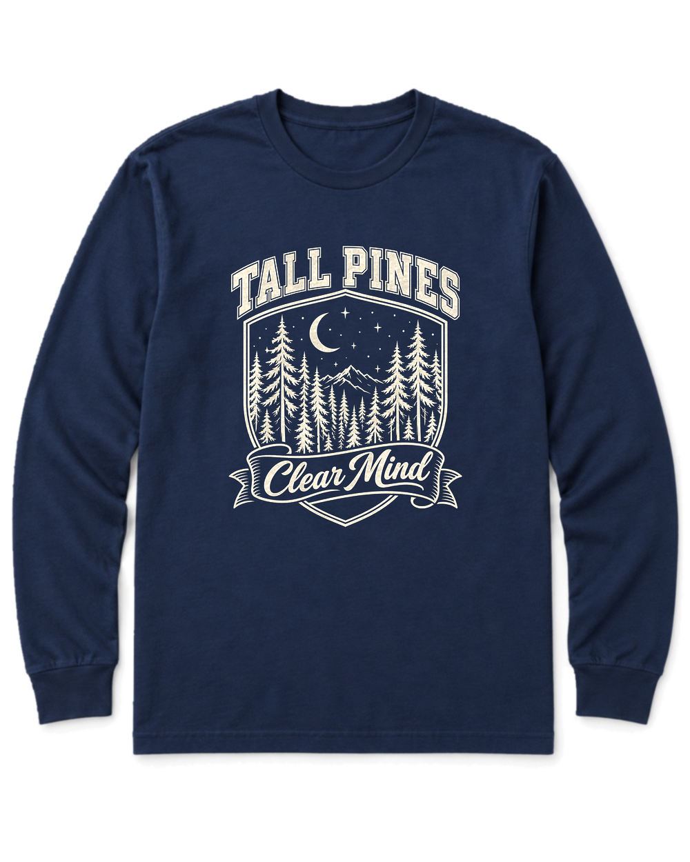 Tall Pines, Clear Mind Long Sleeve Shirt - Navy