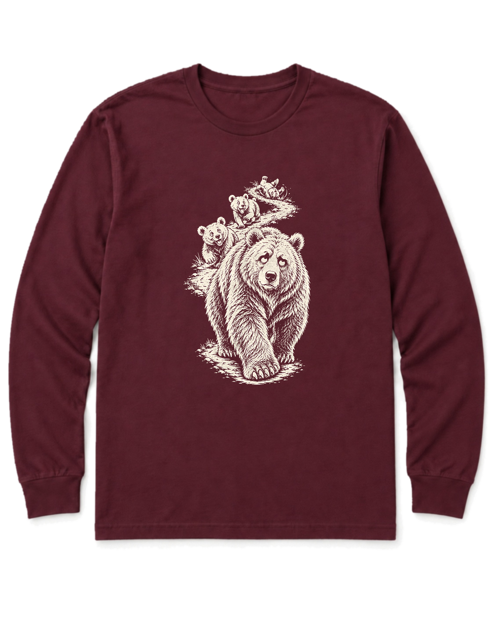 Mama Bear Hike Long Sleeve Shirt - Maroon