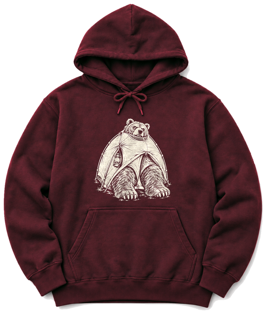 Bear in a Tiny Tent Hoodie - Maroon
