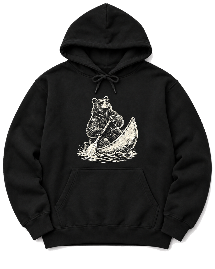 Bear in a Canoe Hoodie - Black