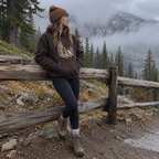Curious Bear Hoodie worn outdoors