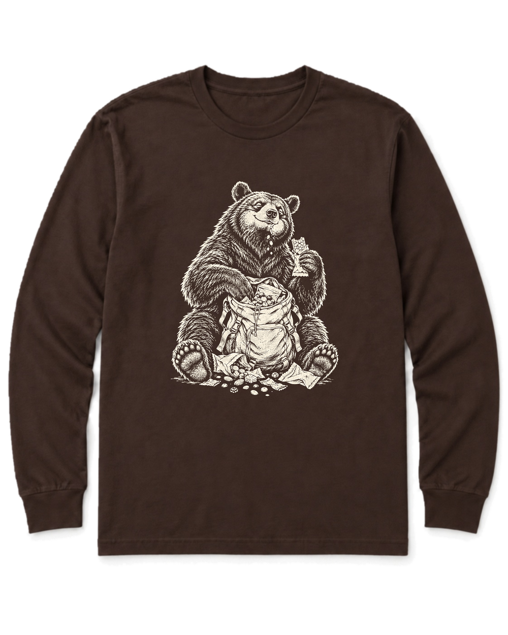 Snack Thief Bear Long Sleeve Shirt - Dark Chocolate