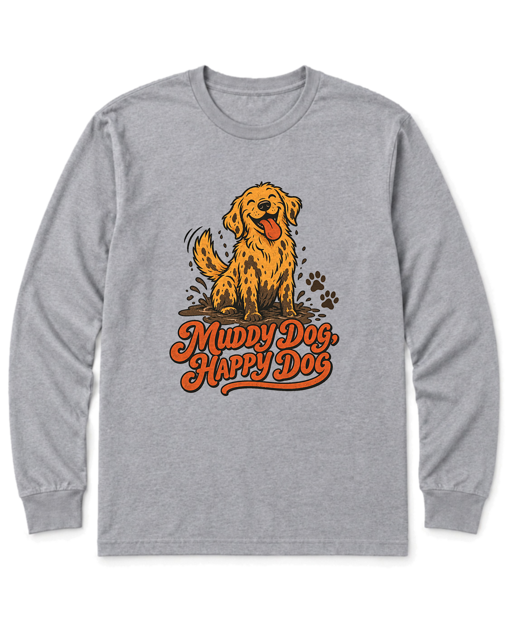 Muddy Dog, Happy Dog Long Sleeve Shirt - Sport Grey