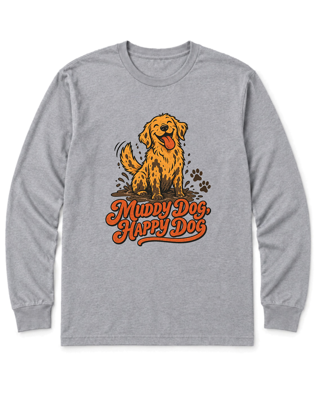 Muddy Dog, Happy Dog Long Sleeve Shirt - Sport Grey