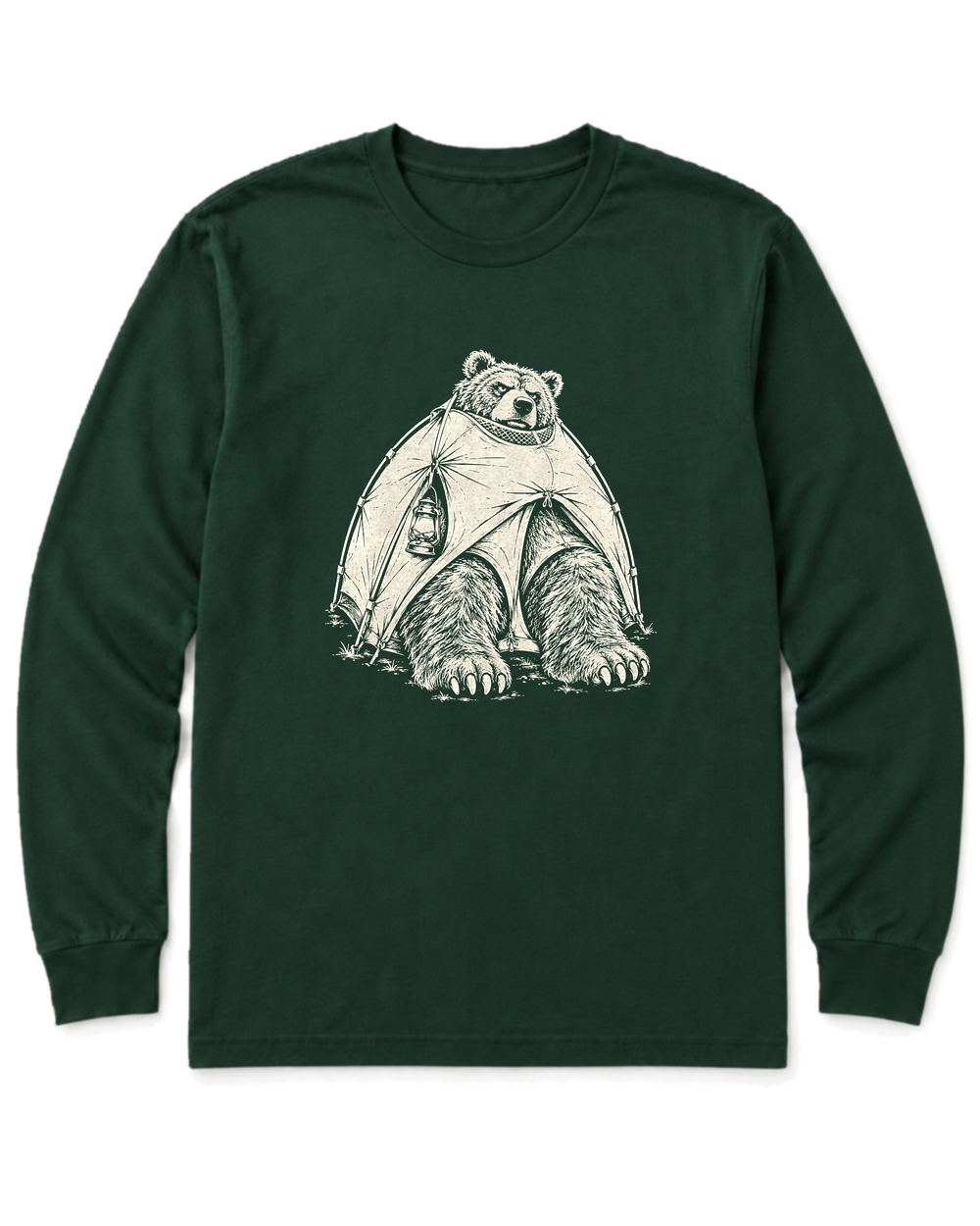 Bear in a Tiny Tent Long Sleeve Shirt - Forest Green