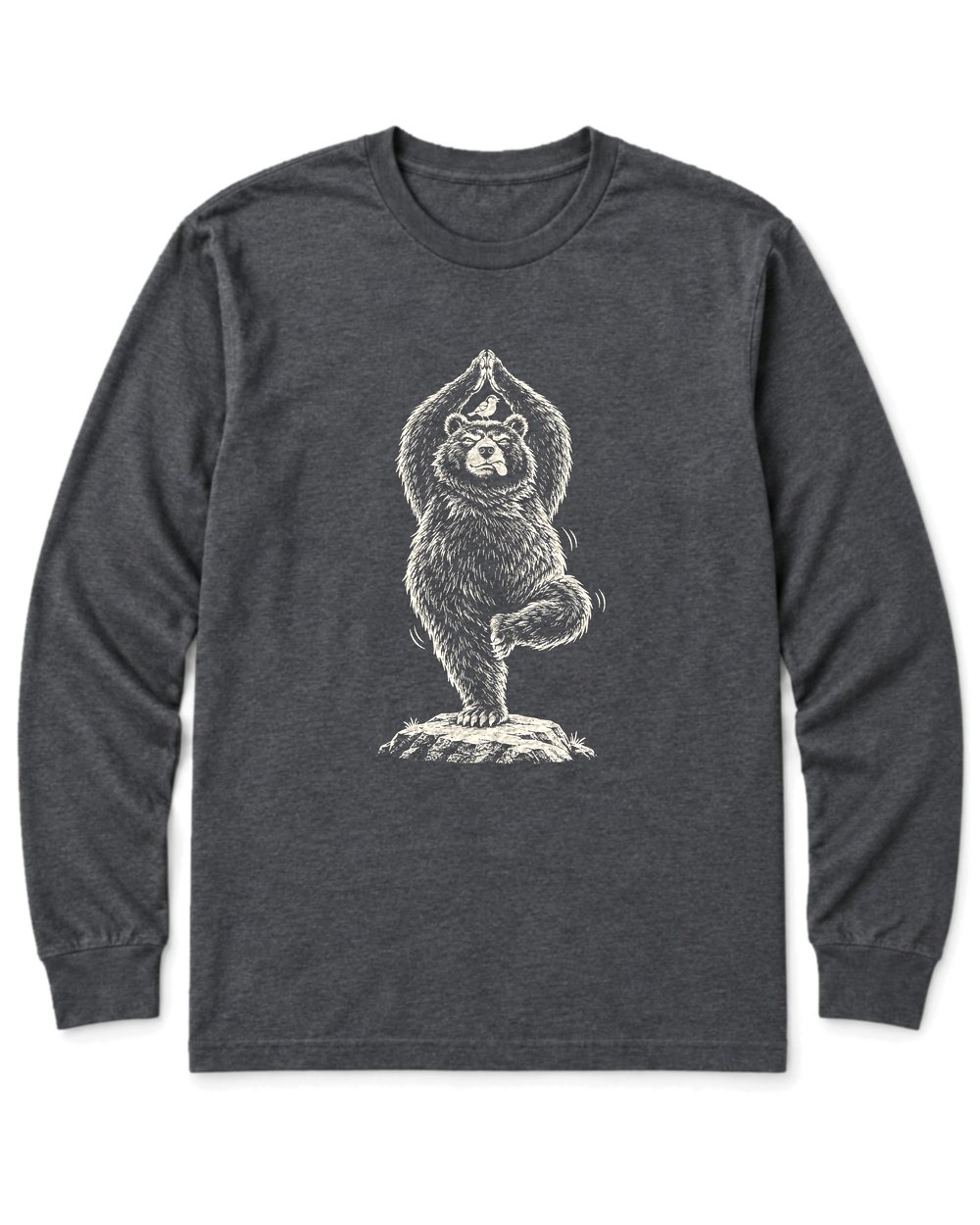 Tree Pose Bear Long Sleeve Shirt - Dark Heather