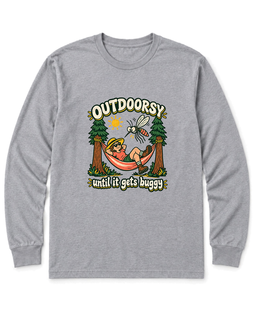 Outdoorsy Until It Gets Buggy Long Sleeve Shirt - Sport Grey