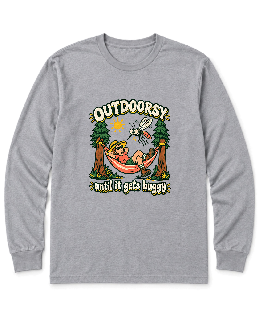 Outdoorsy Until It Gets Buggy Long Sleeve Shirt - Sport Grey