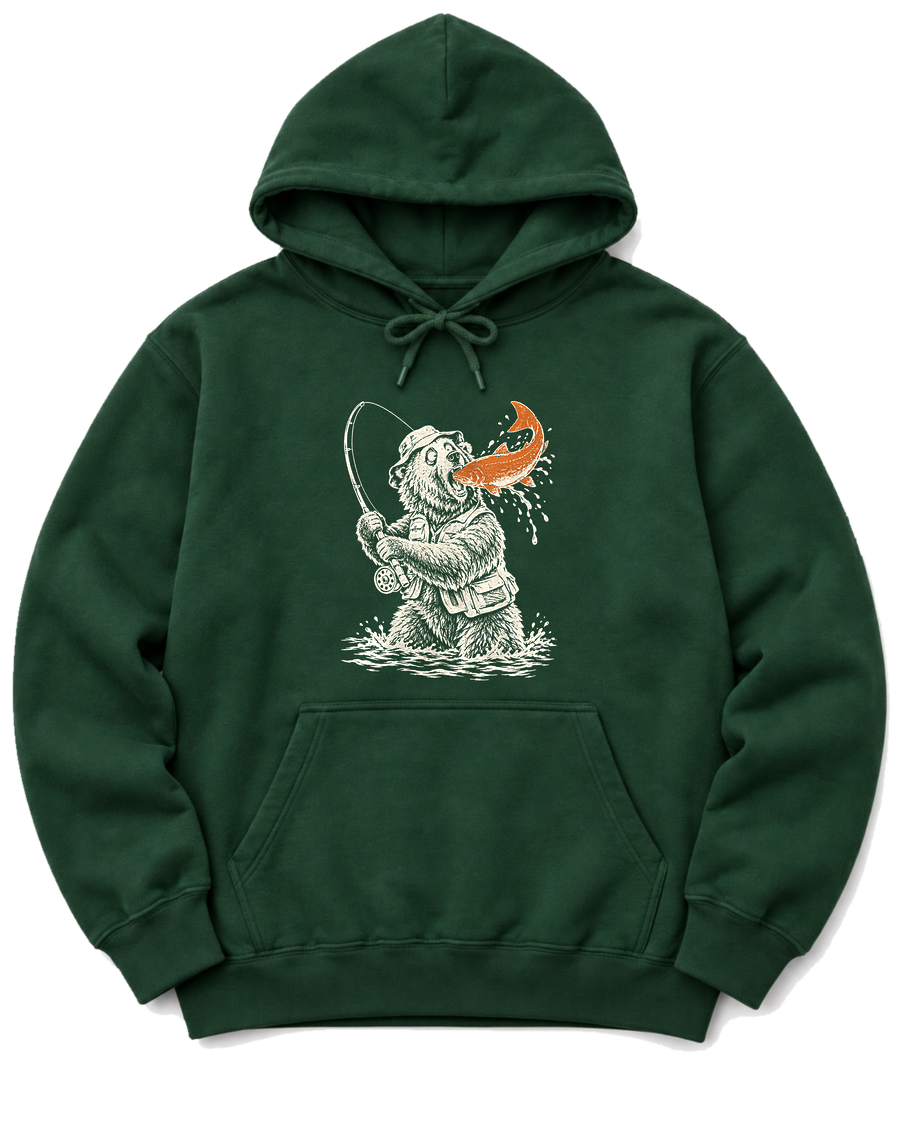 Gone Fishing Grizzly Hoodie - Forest Green