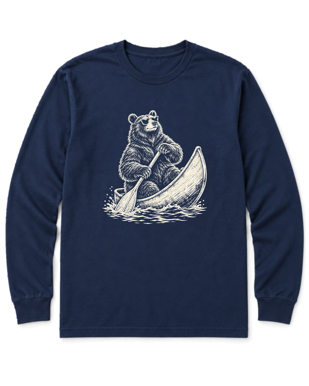 Bear in a Canoe Long Sleeve Shirt - Navy