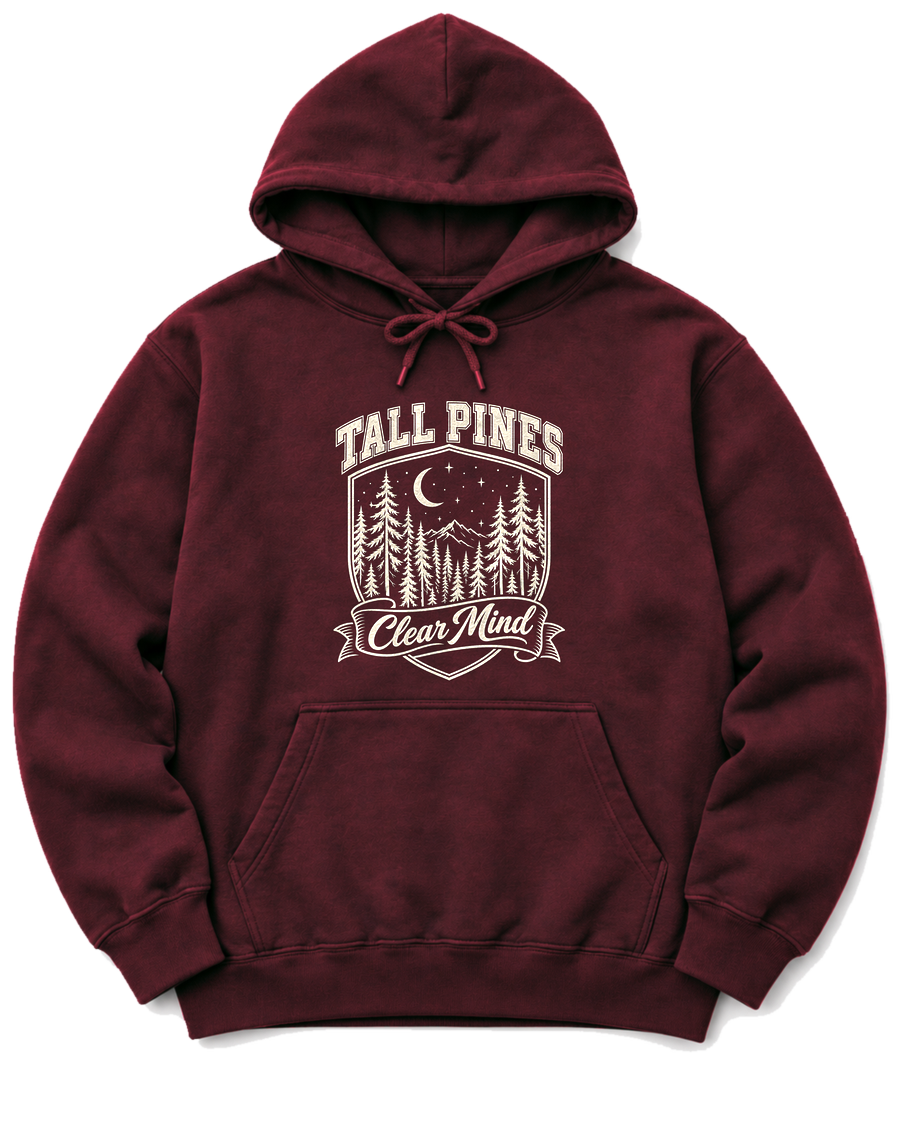 Tall Pines, Clear Mind Hoodie - Maroon