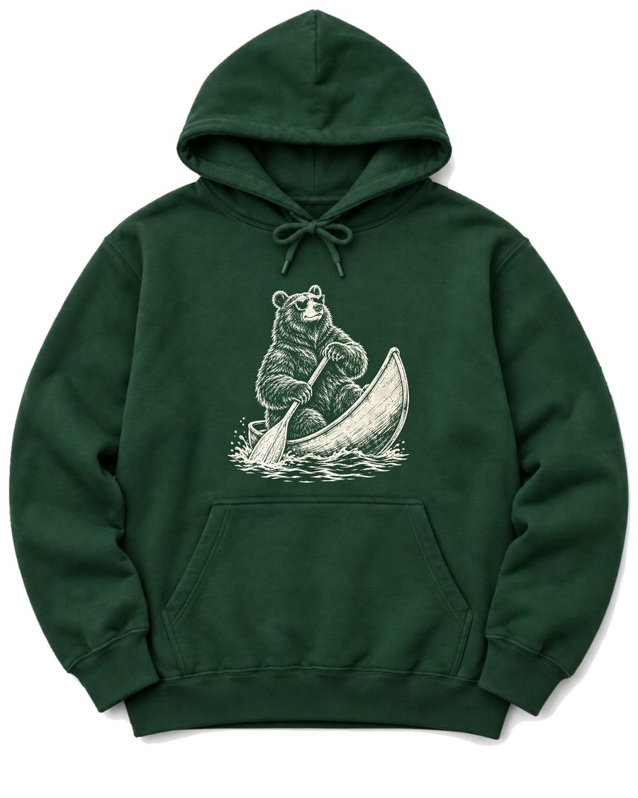 Bear in a Canoe Hoodie - Forest Green