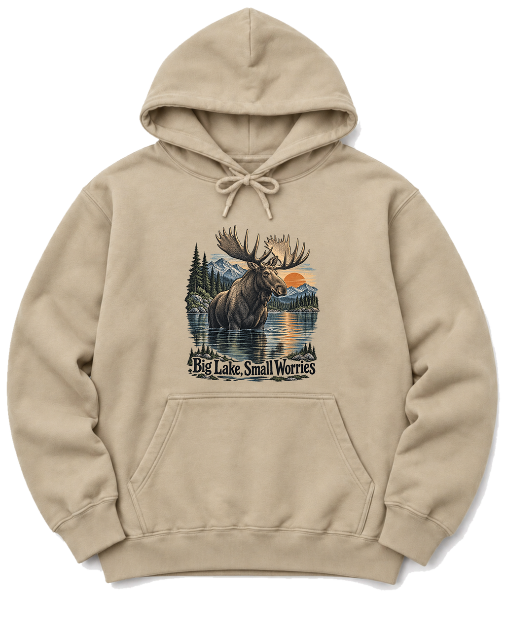 Big Lake, Small Worries Hoodie - Sand