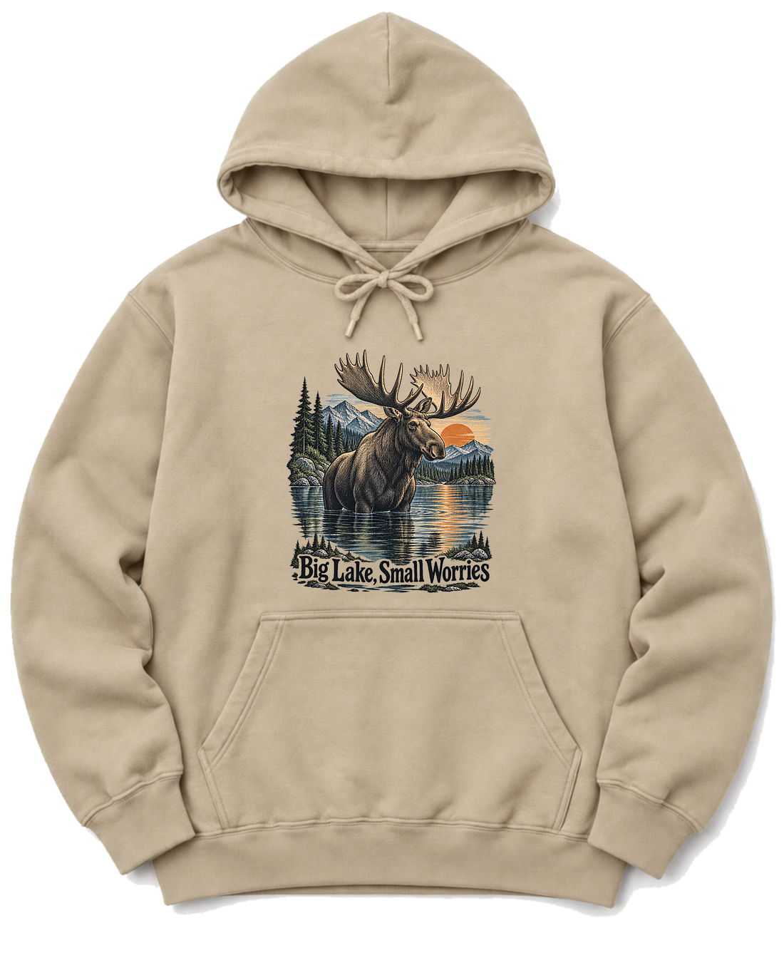 Big Lake, Small Worries Hoodie - Sand