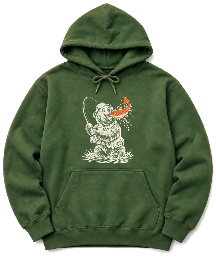 Gone Fishing Grizzly Hoodie - Military Green