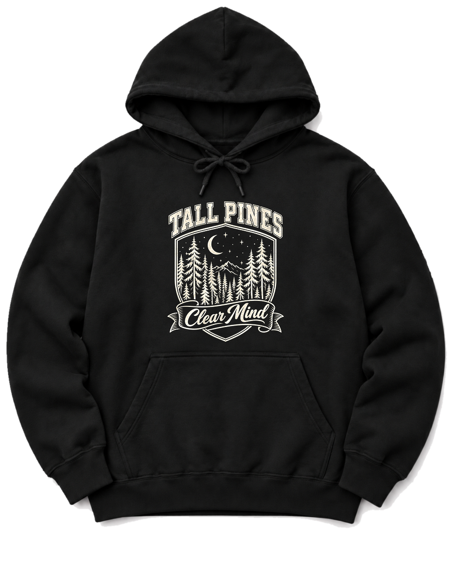 Tall Pines, Clear Mind Hoodie - Black