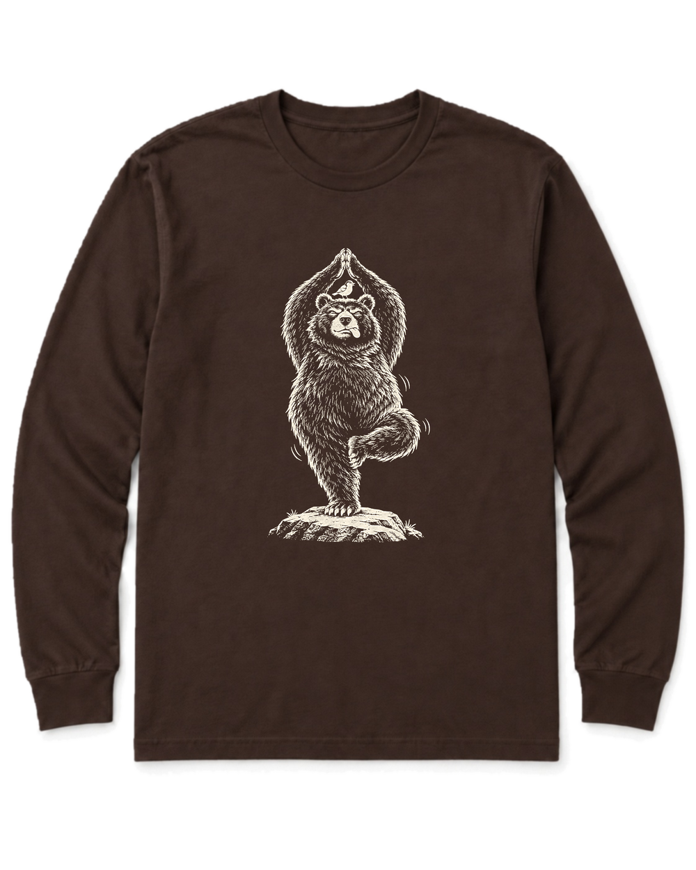 Tree Pose Bear Long Sleeve Shirt - Dark Chocolate