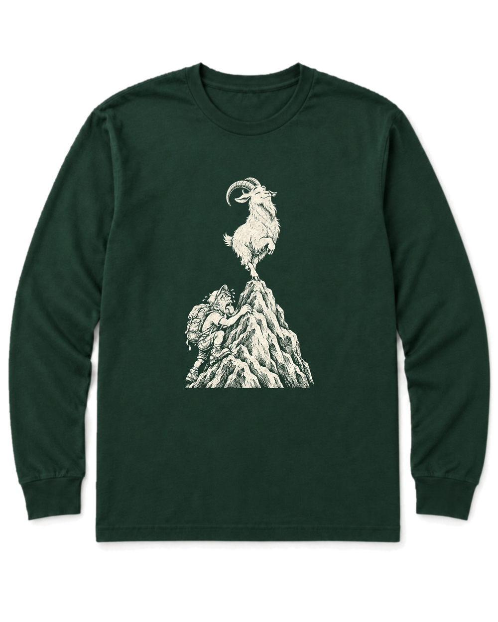 Show-Off Mountain Goat Long Sleeve Shirt - Forest Green