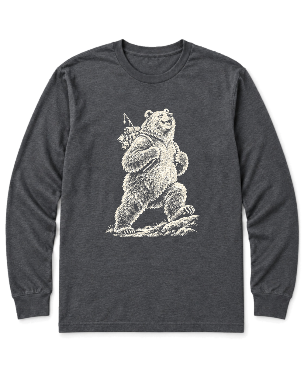 Tiny Backpack Grizzly Long Sleeve Shirt - Dark Heather