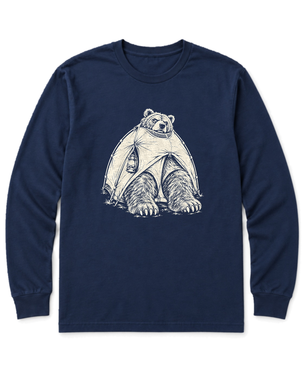 Bear in a Tiny Tent Long Sleeve Shirt - Navy
